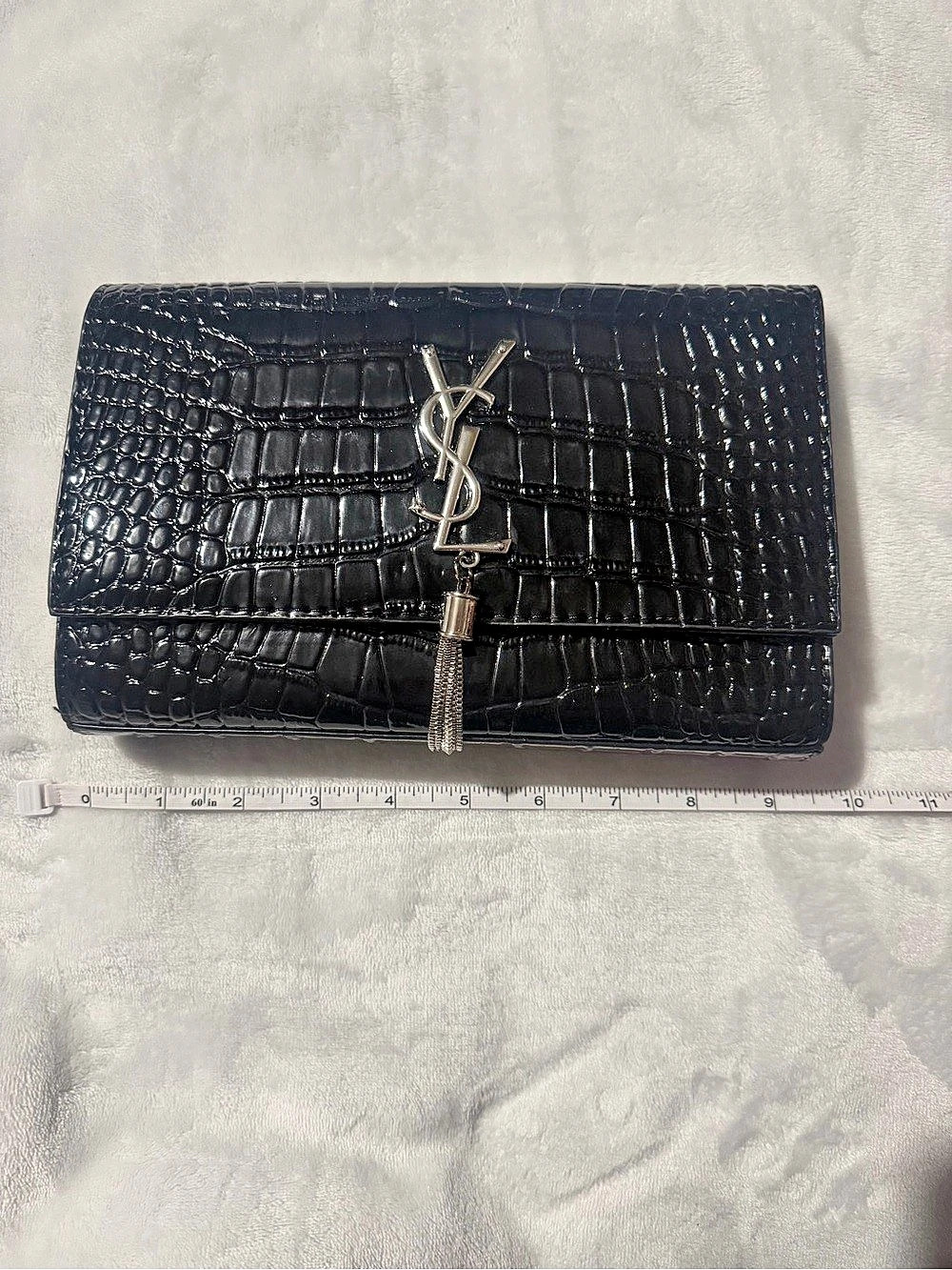 Fashionable Black Croc-Embossed Like Chain Clutch/ Shoulder Strap